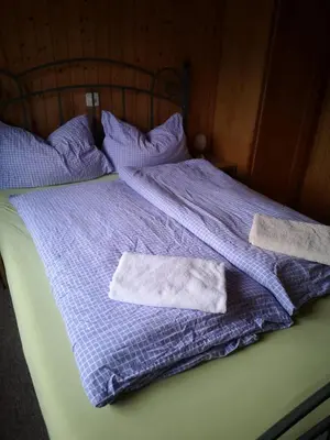 Ein Bett oder Betten in einem Zimmer der Unterkunft Cozy Chalet by Interlaken. Parking
