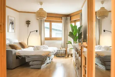 Ein Bett oder Betten in einem Zimmer der Unterkunft Kid-friendly studio near Ski Lifts